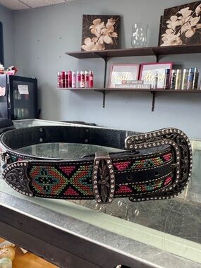 Blazin Roxx Black Suede-Look Belt with Silver Script Logo